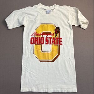 Vintage Ohio State Buckeyes T Shirt Mens Small White Brutus Buckeye Made in USA